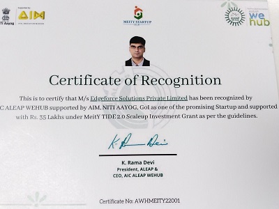 MEITY TIDE 2.0 GRANT Certificate